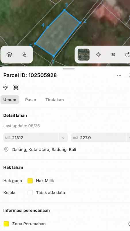 dijual 2 77 are jl pandu padonan dalung kuta utara