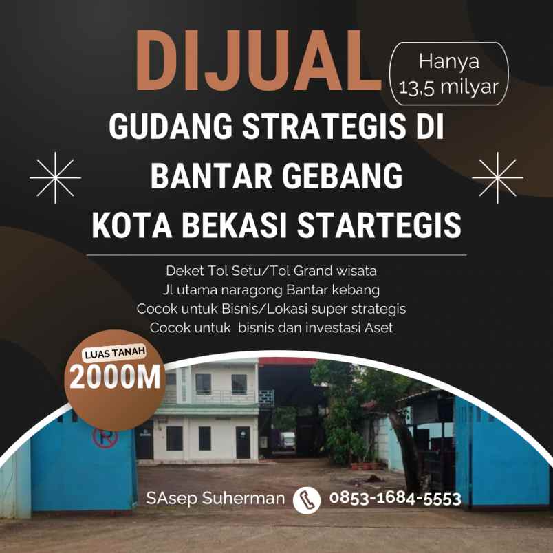 dijual ruko gudang kantor bantar gebang bekasi jawa