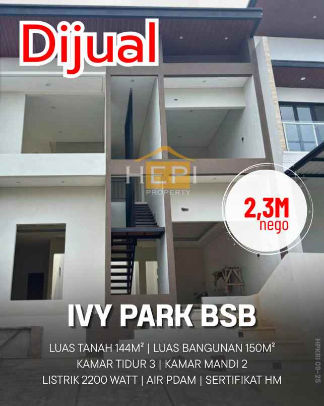dijual rumah di ivy park bsb semarang