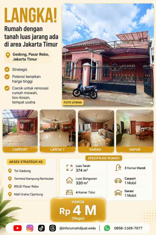 dijual rumah second 2 lantai pasar rebo jakarta timur