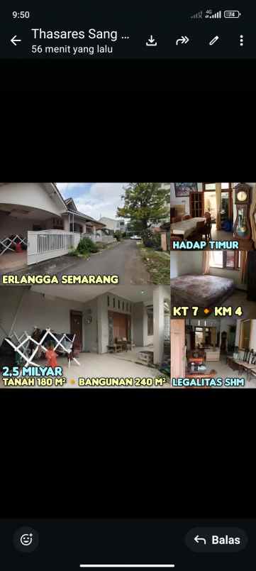 dijual tanah dan bangunan di erlangga semarang