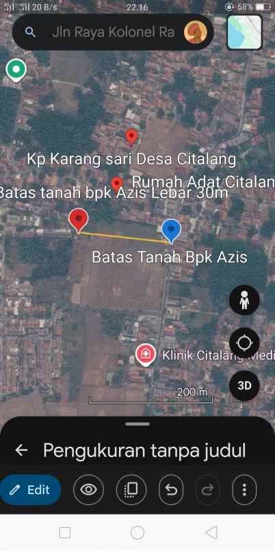 dijual tanah jln raya kolonel rahmat kp