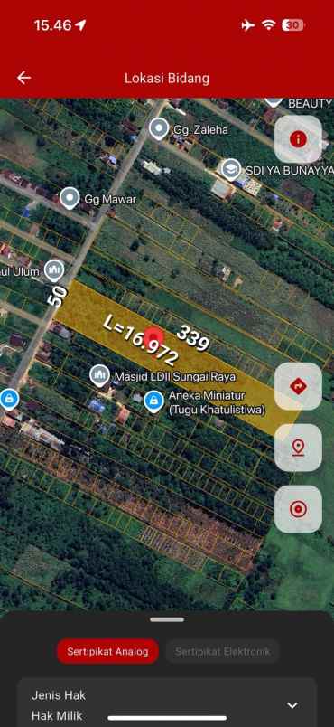 dijual tanah pinggir jalan parit sembin