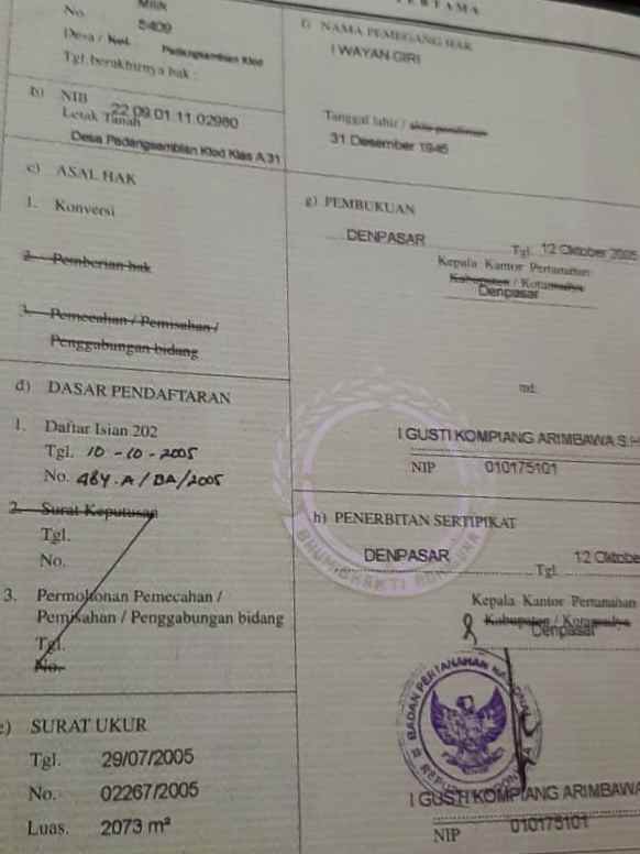 disewakan tanah padangsambian klod