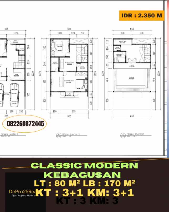 rumah classic modern rooftop di kebagusan jakarta