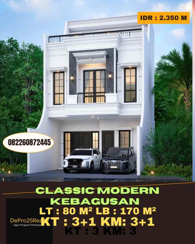 rumah classic modern rooftop di kebagusan jakarta