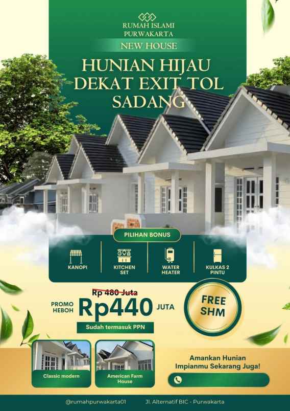 rumah dekat tol sadang free shm di cigelam purwakarta