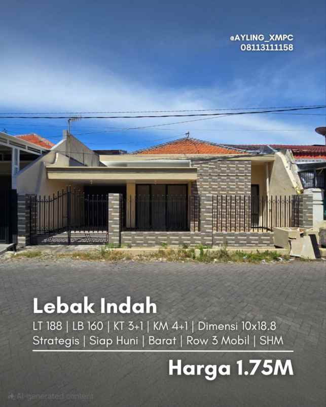 rumah lebak indah strategis siap huni row jalan 3 mobi