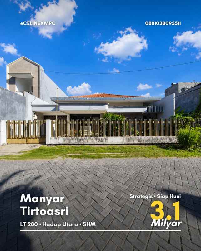 rumah manyar tirtoasri strategis siap huni carport