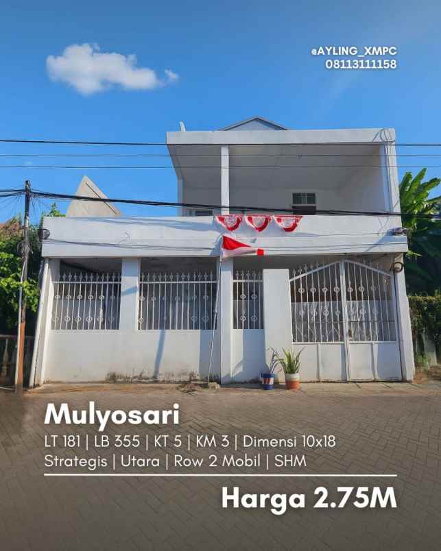 rumah mulyosari strategis row jalan 2 mobil