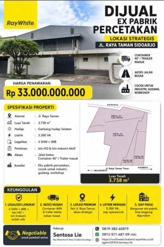 dijual ruko gudang kantor jalan raya taman