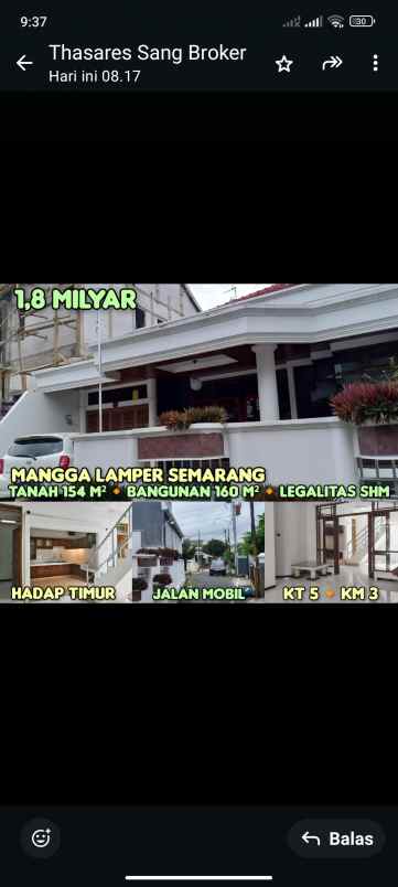 dijual rumah di jl mangga lamper semarang