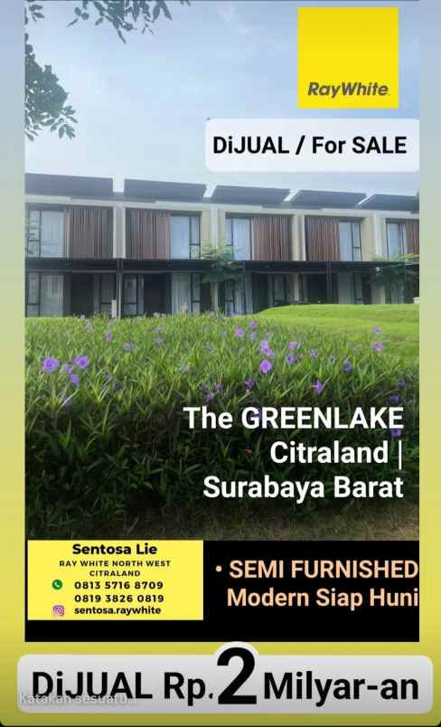 dijual rumah jalan the greenlake citraland