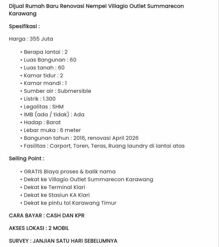 dijual rumah klari