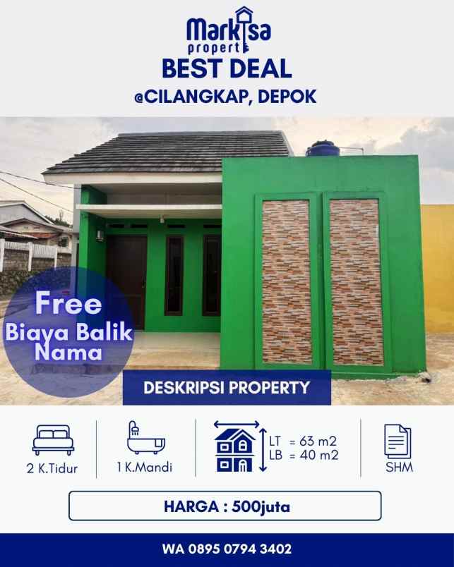 dijual rumah posisi hook di cilangkap tapos depok