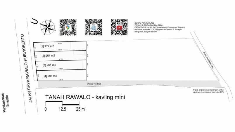 dijual tanah jl raya rawalo purwokerto
