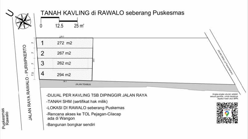 dijual tanah jl raya rawalo purwokerto