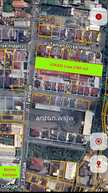 dijual tanah jl tambak no 8 sumberan