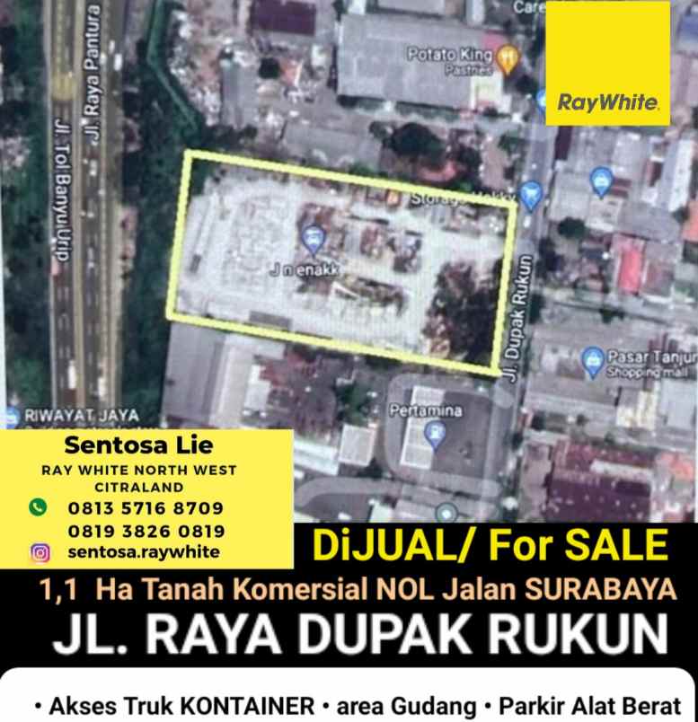 dijual tanah jqlan raya dupak rukun