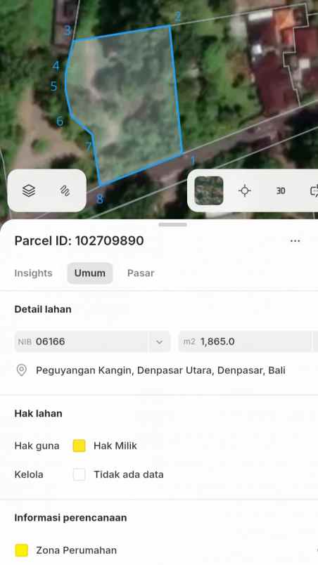 dijual tanah peguyangan kangin