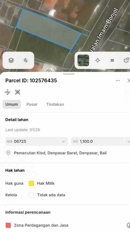 dijual tanah raya imam bonjol