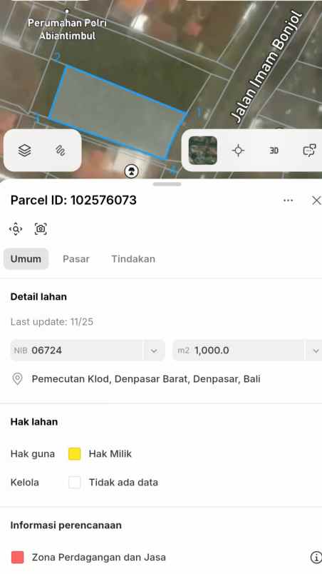 dijual tanah raya imam bonjol
