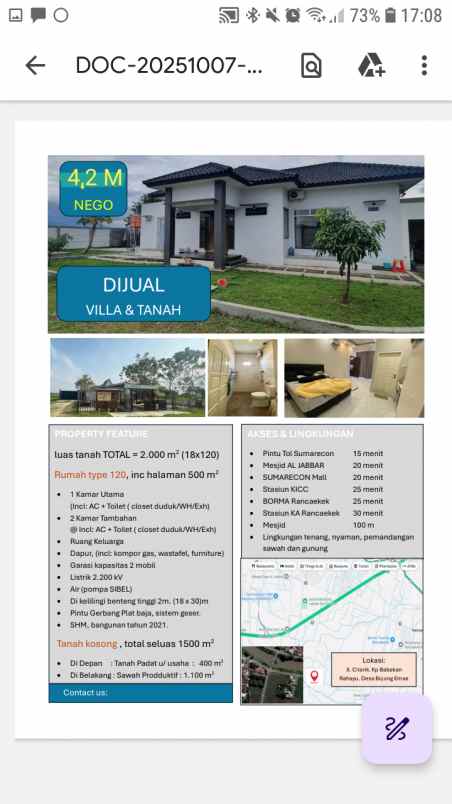 dijual villa jl citarik babakan rahayu