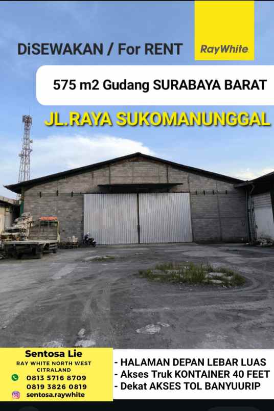 disewakan ruko gudang kantor jalan raya sukomanunggal