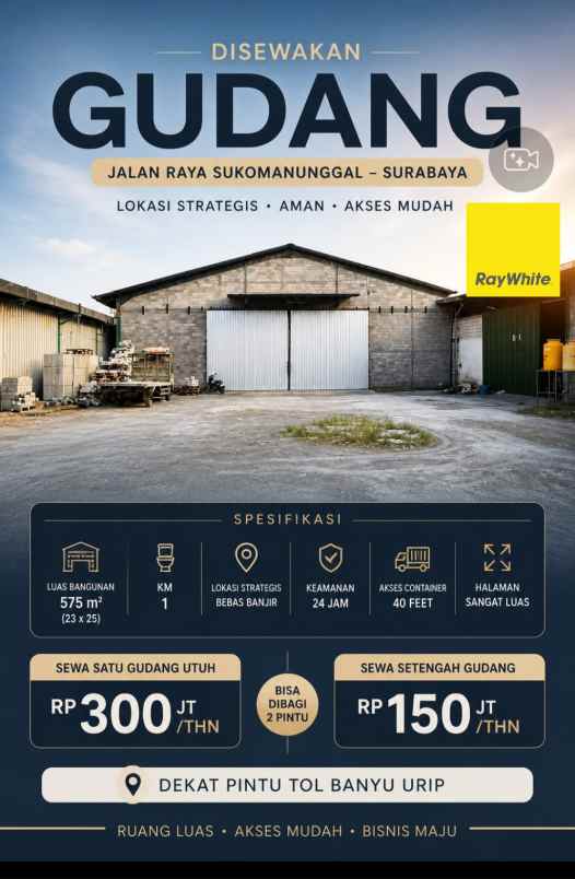 disewakan ruko gudang kantor jalan raya sukomanunggal