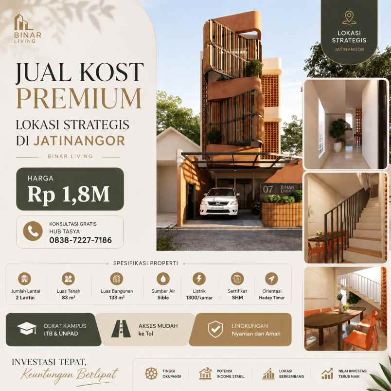 jual kost premium jatinangor lt 90m lb 133m shm