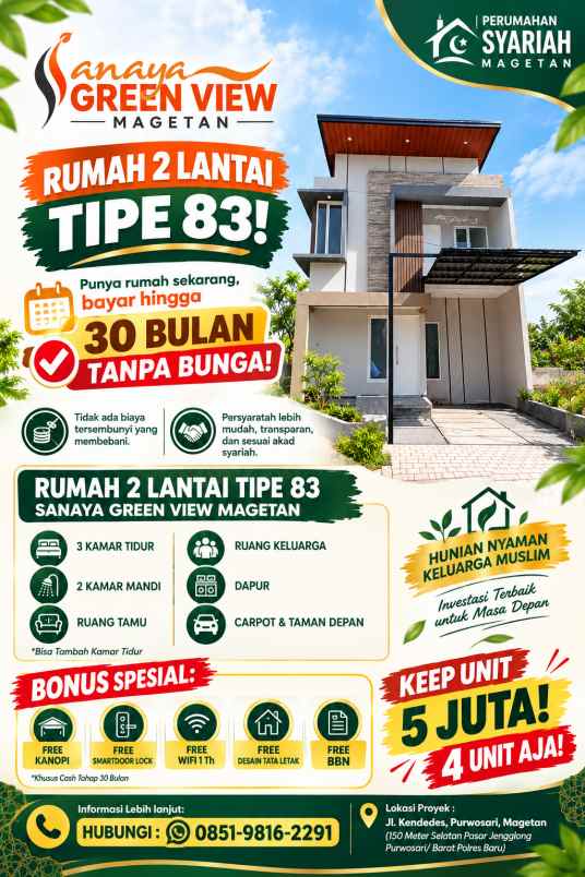 perumahan syariah magetan rumah 2 lantai tipe 83