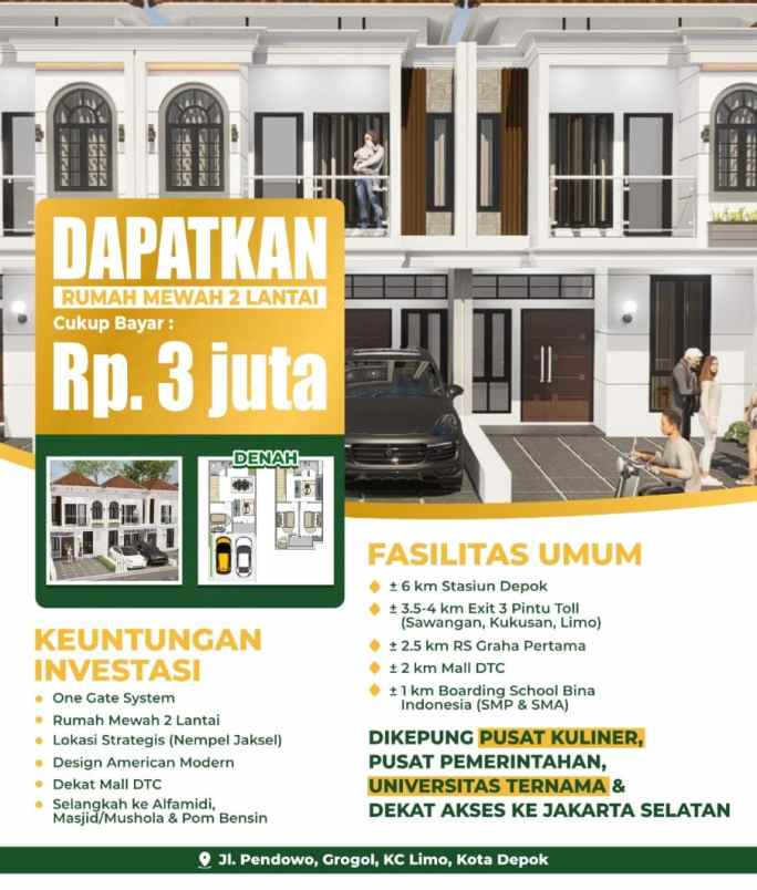 rumah mewah 2 lantai 3 juta all in di limo depok