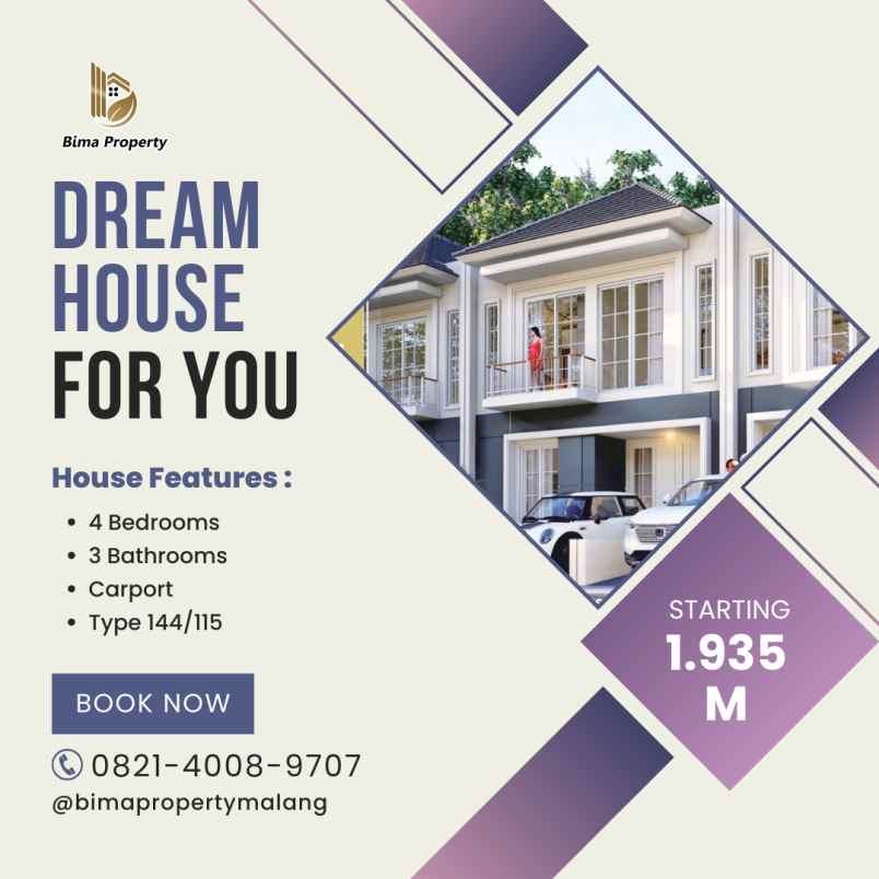 rumah mewah elegant 2 lantai harga dibawah 2m