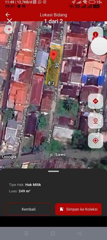 tanah siap bangun 30x8 5 lokasi jalan sawo