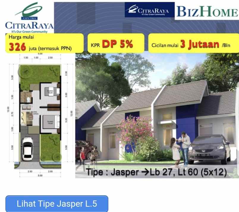 dijual murah rumah di bizhome citra raya cluster jade
