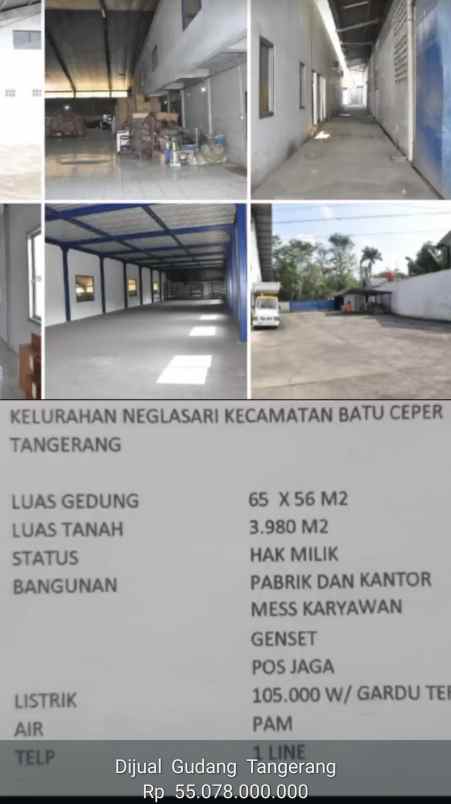 dijual pabrik kota tangerang