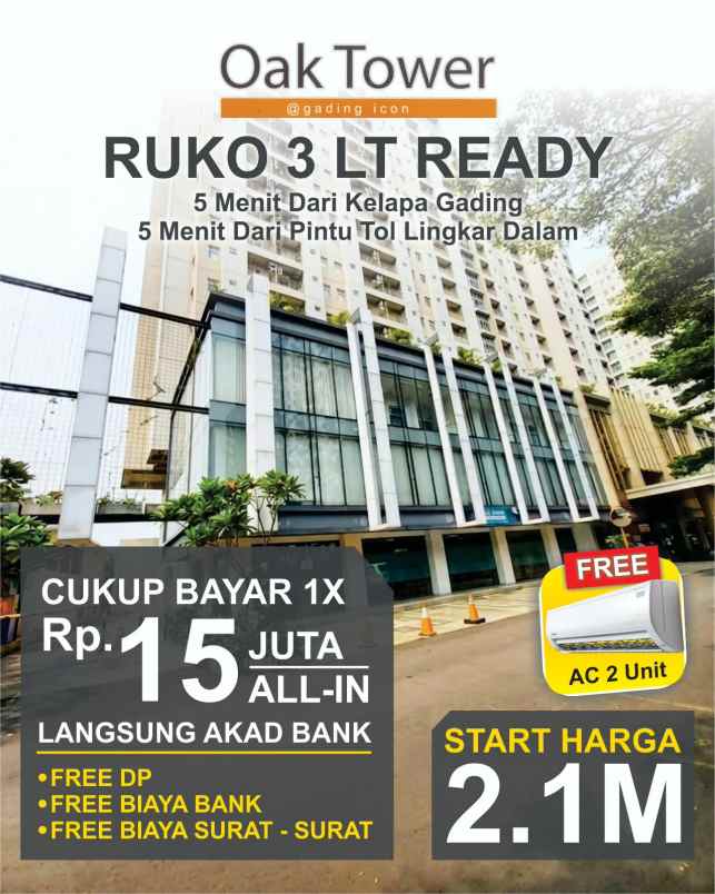 dijual ruko gudang kantor komplek the oak tower jl