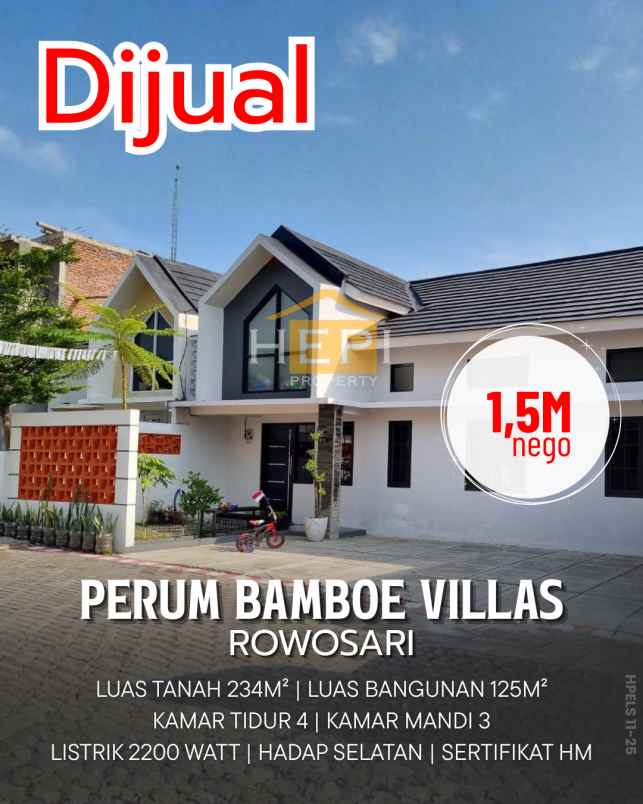 dijual rumah di perum bamboe villas rowosari semarang
