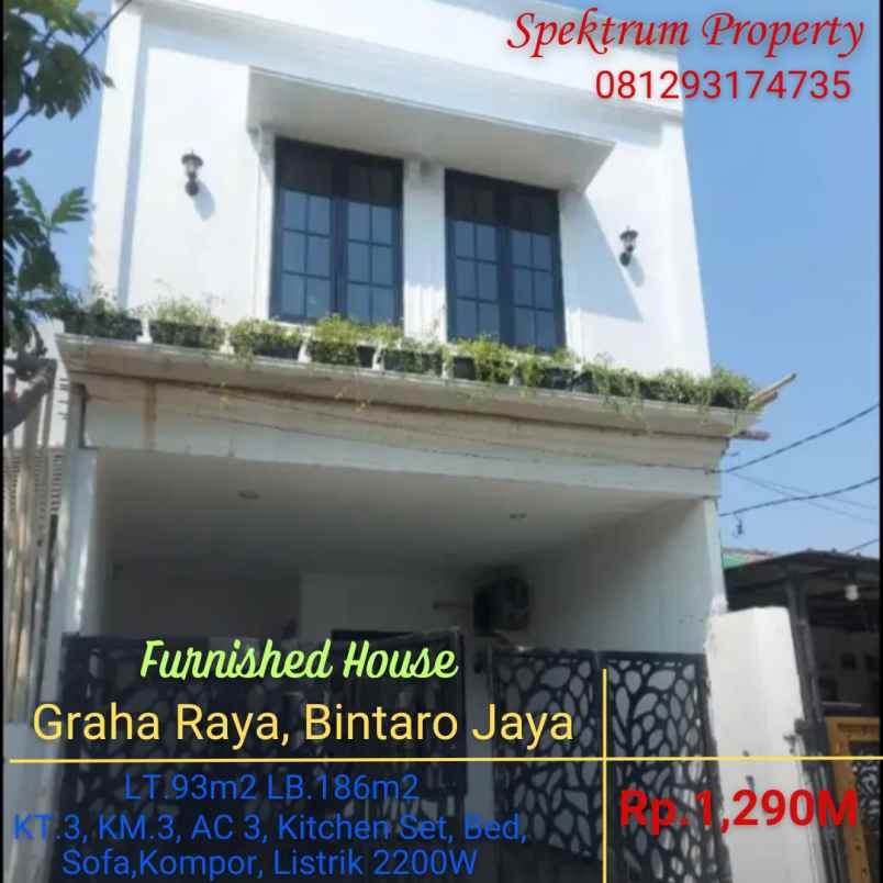 Rumah Furnished Di Graha Bintaro Jaya Lt93 Lb186 Rp129m