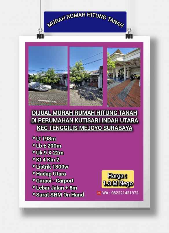 dijual rumah kutisari indah utara surabaya