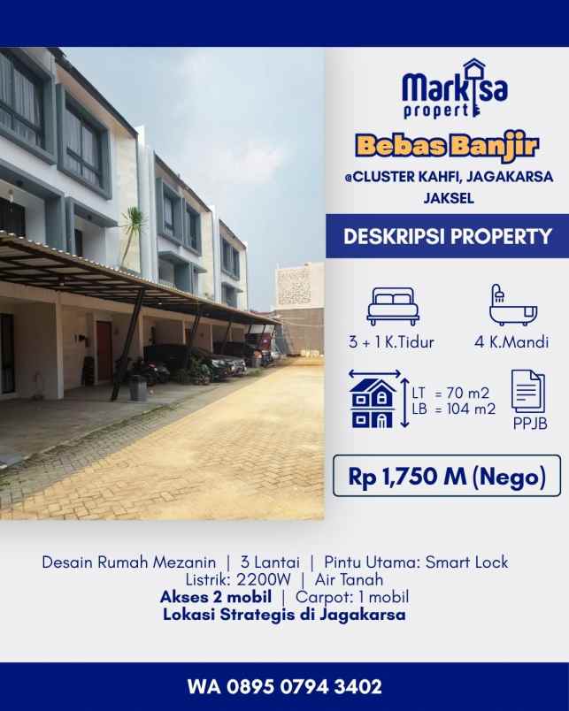 dijual rumah modern dalam cluster di kahfi jagakarsa