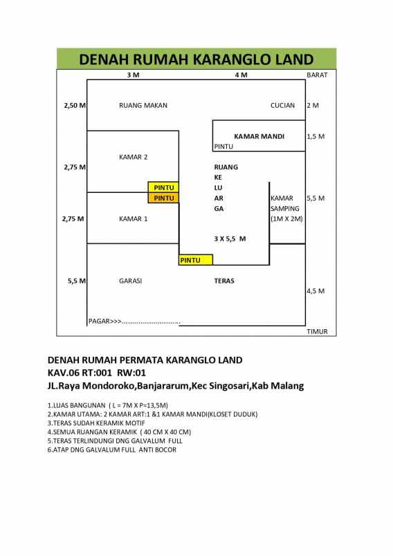 dijual rumah permata karanglo land no