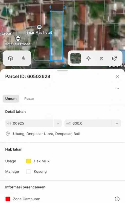 dijual tanah belakang terminal ubung