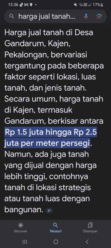 dijual tanah jl diponegoro gandarum