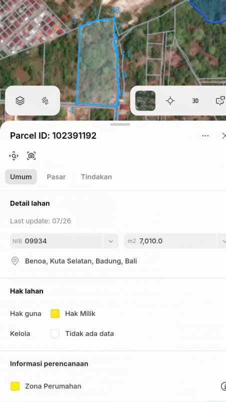 dijual tanah jl kai belang bogantik