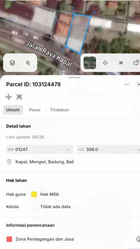 dijual tanah jl raya kapal