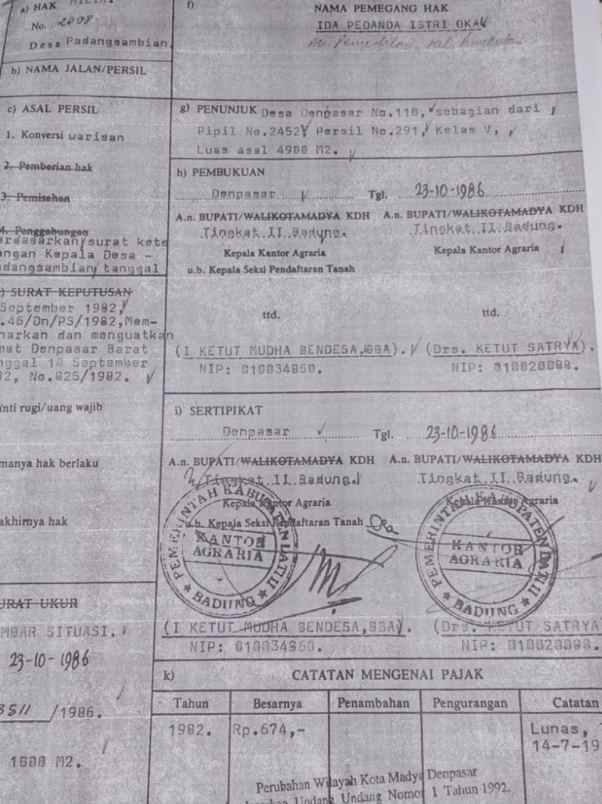 dijual tanah muding gatsu barat