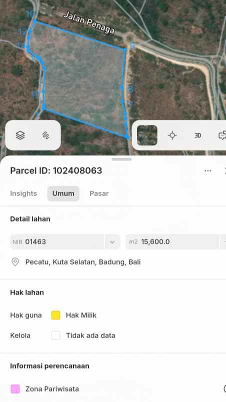 dujual 1 56 ha full view jl penaga pecatu kuta selatan
