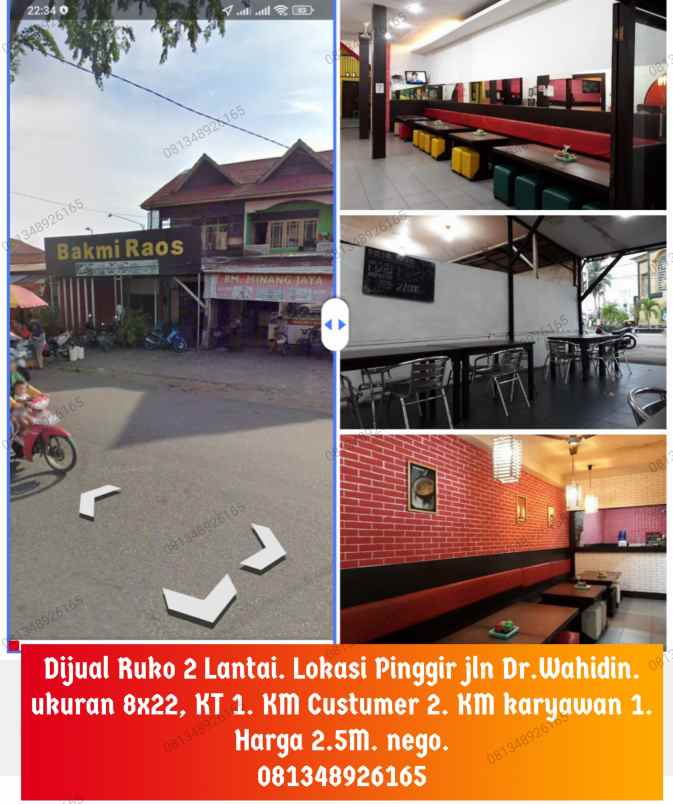 ruko 2 lantai lokasi pinggir jln dr wahidin
