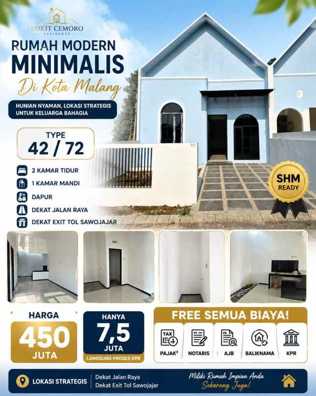 rumah minimalis lokasi di cemorokandang malang